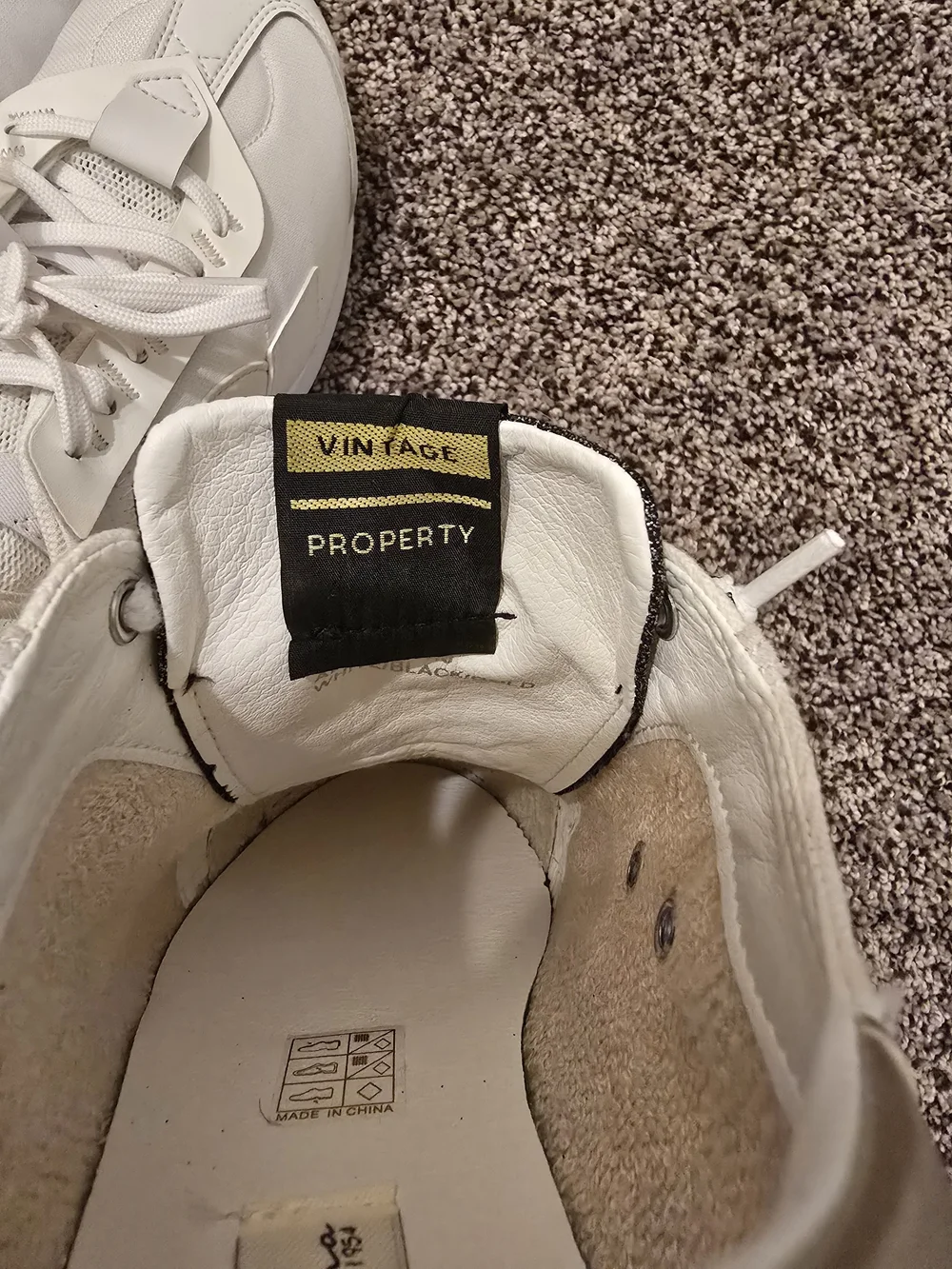 Vintage White Sneakers with Black Glitter Star Accent